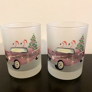 Pair Culver Pink Cadillac Flamingo Christmas Rocks Glasses